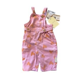 NWT Piupiuchick Baby Overalls Pink Hearts Print Organic Cotton 3M